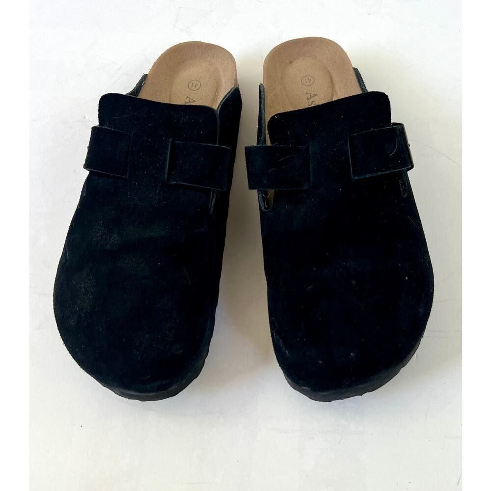 Women's Black Suede Clogs, Adjustable Buckle - Size 9 - Preowned - Picture 2 of 5